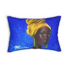 Load image into Gallery viewer, Blue and Gold Spun Polyester Lumbar Pillow
