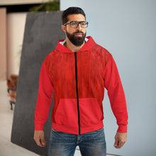 Load image into Gallery viewer, Red and White AOP Unisex Zip Hoodie