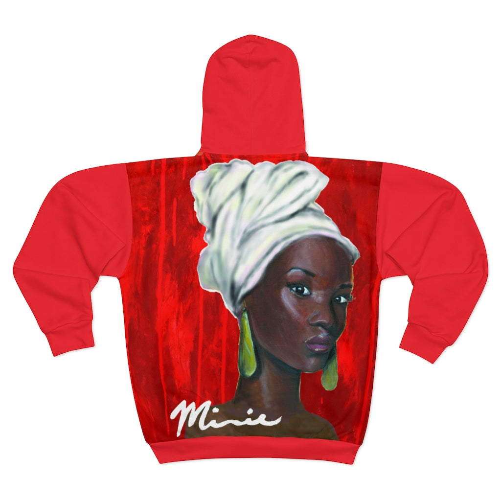 Red and White AOP Unisex Zip Hoodie