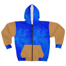 Load image into Gallery viewer, Blue and Gold AOP Unisex Zip Hoodie
